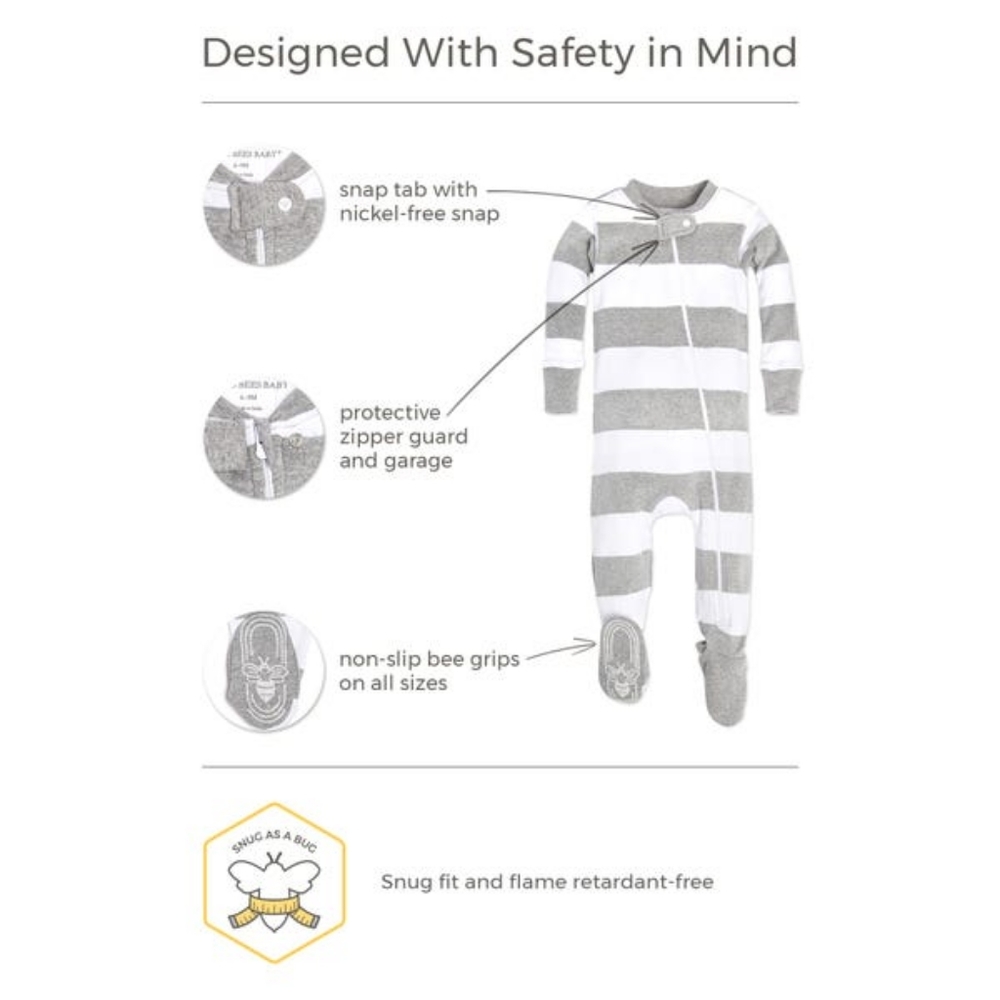 Burt's Bees Seaglass Rugby Stripe Organic Baby Zip Front Snug Fit Footed Pajamas - Picture 4 of 5